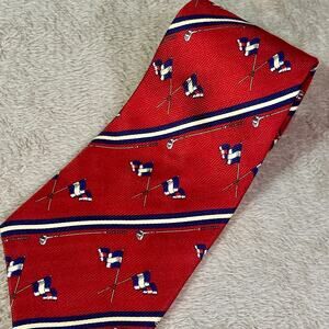 Tommy Hilfiger Golf Tie Red Silk Flags Clubs Novelty Preppy